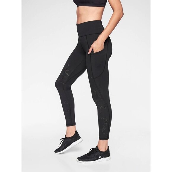 Athleta All In Reaction 7/8 Tight SIZE M Tall #353547 Black Gym Yoga Pockets - Picture 1 of 12